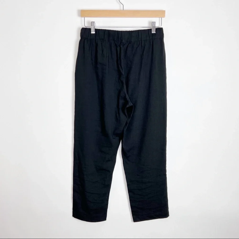 Babaton Linen Pull On Pants Elastic Waist M Black